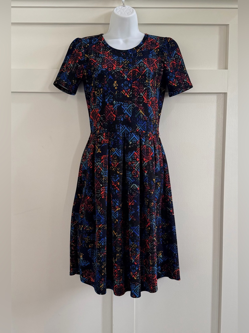 Lula Roe Women’s Black Geometric Print Fit & Flare Dress